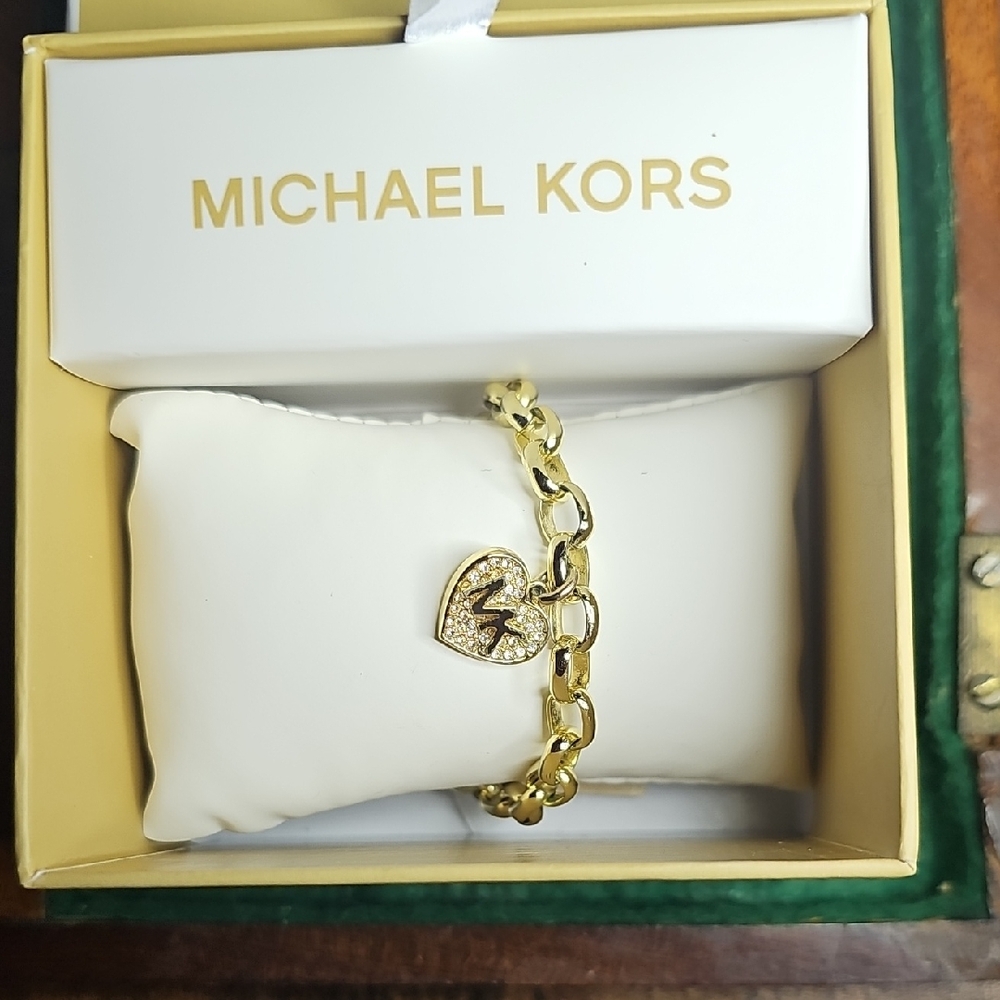 Michael Kors Gold Chain Bracelet with Heart Charm